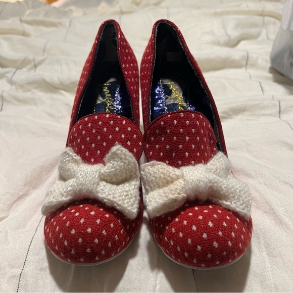 Irregular Choice Red Polka Dot Bow Pumps Retro Vintage Lucite Heel Holiday Cheer - Picture 1 of 9